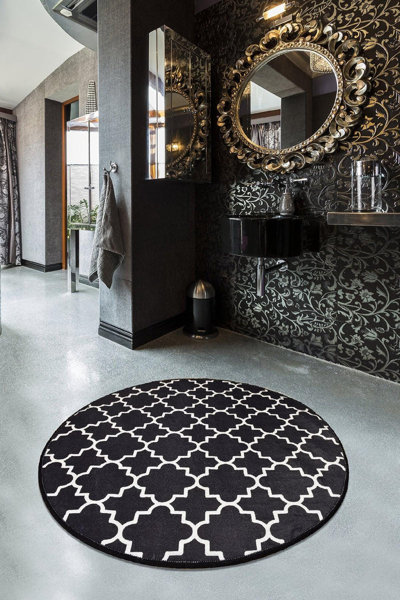 Kupa Siyah Dijital Baskılı 100cm Banyo Halısı, Kaymaz Taban, Yıkanabilir Bonvagon