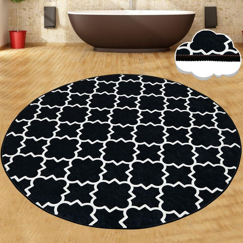 Kupa Siyah Dijital Baskılı 100cm Banyo Halısı, Kaymaz Taban, Yıkanabilir Bonvagon