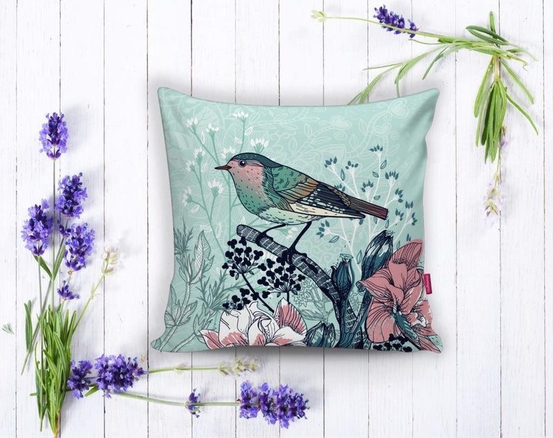 Kuş Motifli Dijital Baskılı Dekoratif Yastık Kırlent Kılıfı 43x43cm Bonvagon