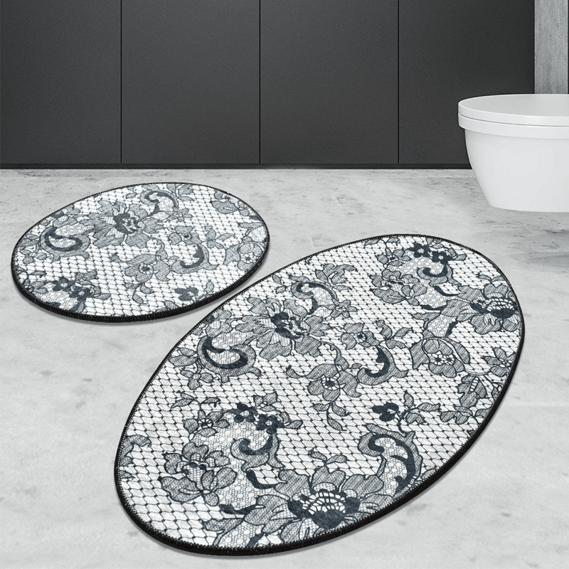 Lace 2li Set Dijital Baskılı Banyo Paspas ve Halısı, Kaymaz Taban, Yıkanabilir Bonvagon