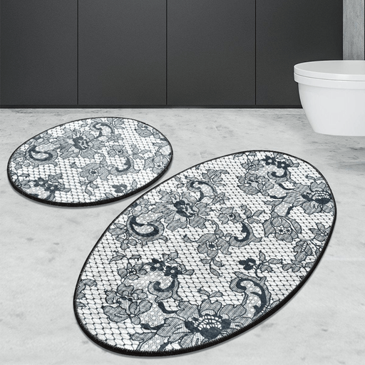 Lace 2li Set Dijital Baskılı Banyo Paspas ve Halısı, Kaymaz Taban, Yıkanabilir Bonvagon