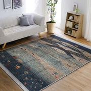 Lacivert Antik Motifli Geleneksel Desenli Vintage Etnik Motifler Salon Oturma Odası Dış Mekan Outdoor Dijital Baskılı Makinede Yıkanabilir Saçaklı Halı Bonvagon