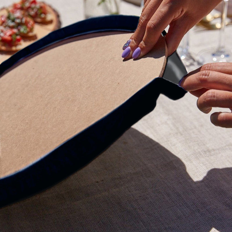 Lacivert Beyaz Çizgili Tasarım Püsküllü Runner & 6'lı Lacivert Düz Renk Supla - Servis Altlığı Bonvagon