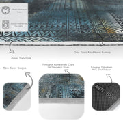 Lacivert Eskitme Motifli Etnik Desenli Eskitme Motifli Vintage Dış Mekan Outdoor Salon Oturma Odası Dijital Baskılı Makinede Yıkanabilir Saçaklı Halı Bonvagon