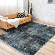 Lacivert Eskitme Motifli Etnik Desenli Eskitme Motifli Vintage Dış Mekan Outdoor Salon Oturma Odası Dijital Baskılı Makinede Yıkanabilir Saçaklı Halı Bonvagon