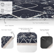 Lacivert Etnik Motifli Otantik Desenli Etnik Motifler Geometrik Salon Oturma Odası Koridor Antre Dijital Baskılı Makinede Yıkanabilir Saçaklı Halı Bonvagon