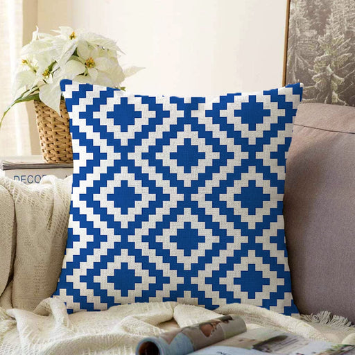 Lacivert Geometrik Çizimli Dijital Baskılı Modern Şönil Yastık Kırlent Kılıfı Bonvagon