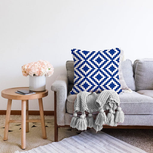 Lacivert Geometrik Çizimli Dijital Baskılı Modern Şönil Yastık Kırlent Kılıfı Bonvagon