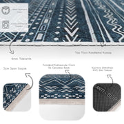 Lacivert İskandinav Motifli Etnik Desenli Geometrik Etnik Motifler Koridor Antre Salon Oturma Odası Dijital Baskılı Makinede Yıkanabilir Saçaklı Halı Bonvagon