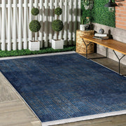 Lacivert Örgü Motifli Dijital Baskılı Makinede Yıkanabilir Saçaklı Halı Bonvagon