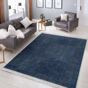 Lacivert Örgü Motifli Dijital Baskılı Makinede Yıkanabilir Saçaklı Halı Bonvagon