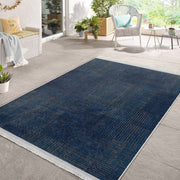 Lacivert Örgü Motifli Dijital Baskılı Makinede Yıkanabilir Saçaklı Halı Bonvagon