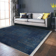 Lacivert Örgü Motifli Dijital Baskılı Makinede Yıkanabilir Saçaklı Halı Bonvagon