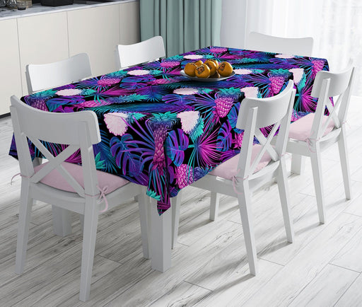 Lacivert Tropikal Desenli Dijital Baskılı Leke Tutmaz Masa Örtüsü Bonvagon