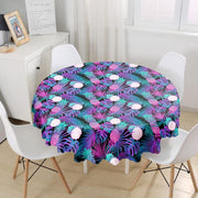 Lacivert Tropikal Desenli Dijital Baskılı Leke Tutmaz Yuvarlak Masa Örtüsü Bonvagon