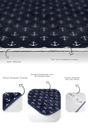 Lacivert Zemin Çapa Tasarımlı Dijital Baskılı 2li Banyo Halısı Takımı Kaymaz Taban Yıkanabilir Bonvagon