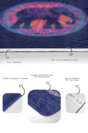 Lacivert Zemin Etnik Fil Motifli 2li Halı Takımı Kaymaz Taban Yıkanabilir Bonvagon