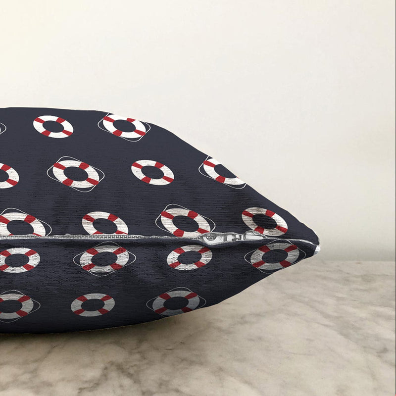 Lacivert Zeminde Denizci Çizimli Dijital Baskılı Modern Raşel Kadife Yastık Kırlent Kılıfı Bonvagon