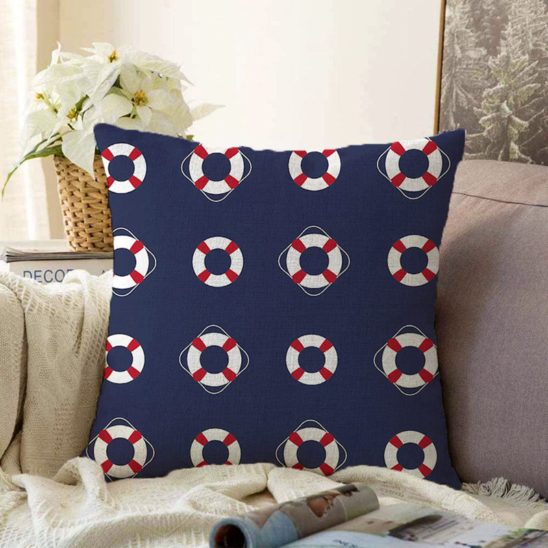 Lacivert Zeminde Denizci Çizimli Dijital Baskılı Modern Raşel Kadife Yastık Kırlent Kılıfı Bonvagon