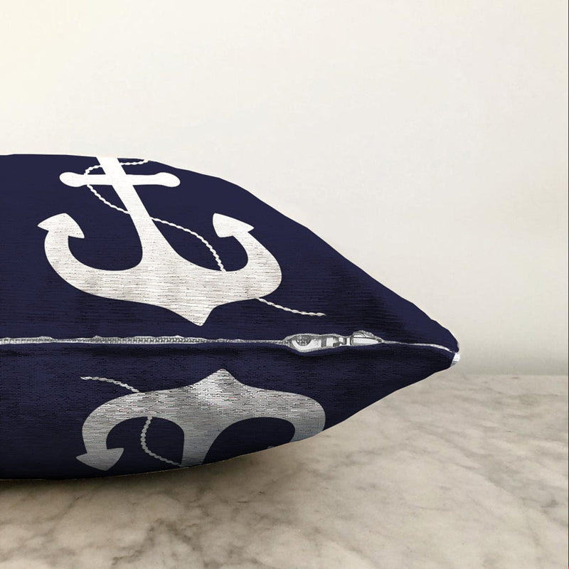 Lacivert Zeminli Çapa Desenli Dijital Baskılı Modern Raşel Kadife Yastık Kırlent Kılıfı Bonvagon