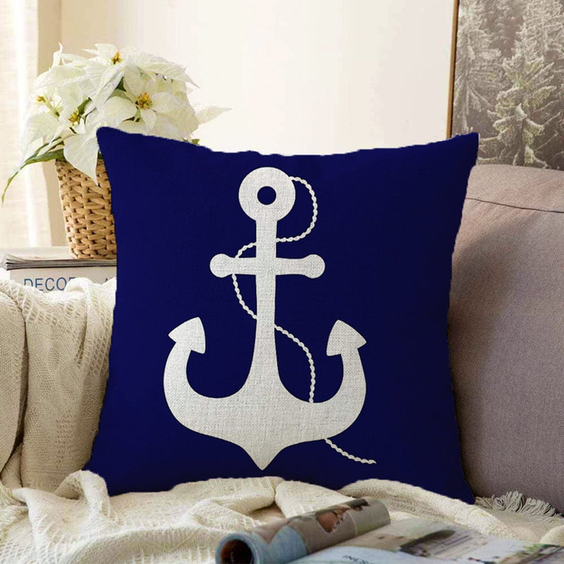 Lacivert Zeminli Çapa Desenli Dijital Baskılı Modern Raşel Kadife Yastık Kırlent Kılıfı Bonvagon