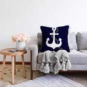 Lacivert Zeminli Çapa Desenli Dijital Baskılı Modern Raşel Kadife Yastık Kırlent Kılıfı Bonvagon