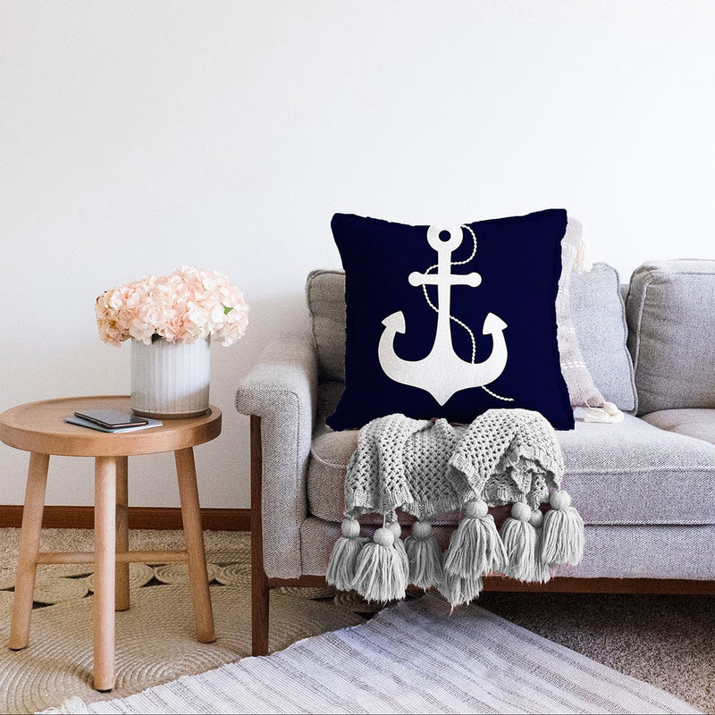 Lacivert Zeminli Çapa Desenli Dijital Baskılı Modern Raşel Kadife Yastık Kırlent Kılıfı Bonvagon