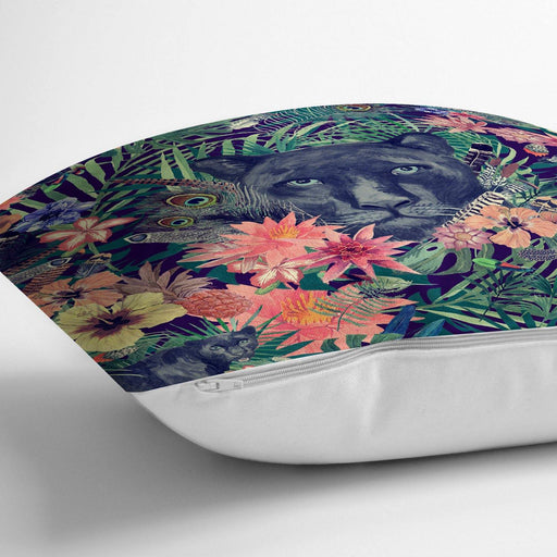 Lacivert Zeminli Leopar Özel Tasarım Dekoratif Yastık Kırlent Kılıfı 43x43cm Bonvagon