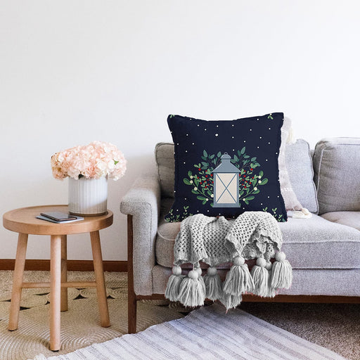 Lacivert Zeminli Özel Tasarımlı Dijital Baskılı Dekoratif Raşel Kadife Yastık Kırlent Kılıfı Bonvagon