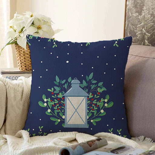 Lacivert Zeminli Özel Tasarımlı Dijital Baskılı Dekoratif Raşel Kadife Yastık Kırlent Kılıfı Bonvagon