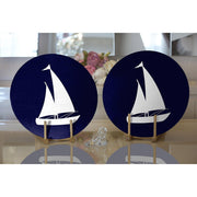 Lacivert Zeminli Yelken Desenli 2li Yuvarlak Amerikan Servisi - Supla Bonvagon