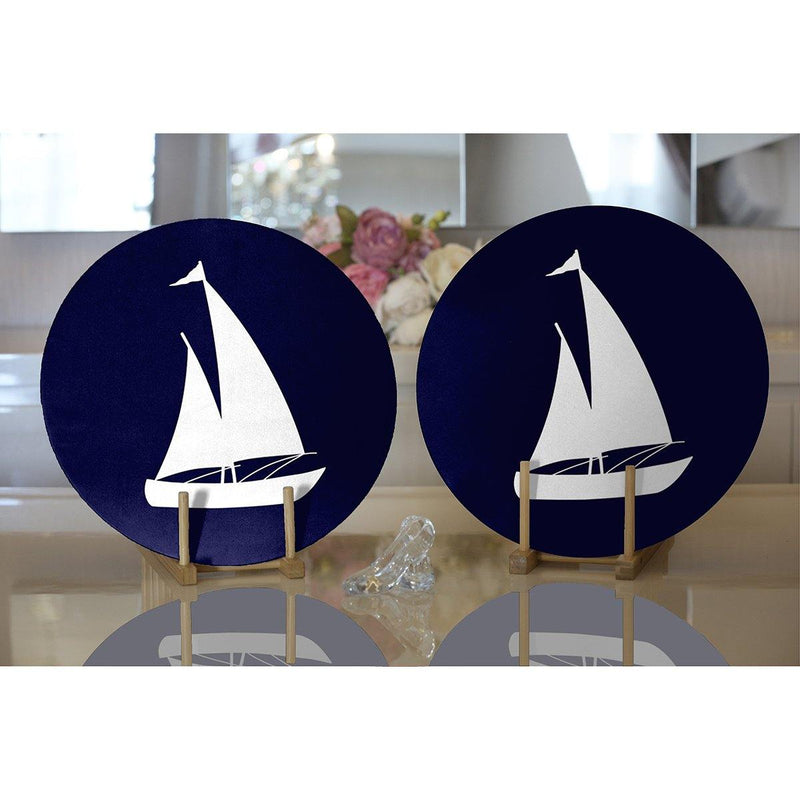 Lacivert Zeminli Yelken Desenli 2li Yuvarlak Amerikan Servisi - Supla Bonvagon