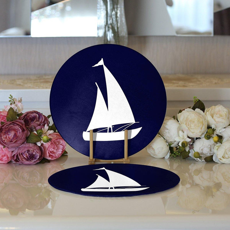 Lacivert Zeminli Yelken Desenli 2li Yuvarlak Amerikan Servisi - Supla Bonvagon