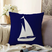 Lacivert Zeminli Yelken Desenli Dijital Baskılı Modern Raşel Kadife Yastık Kırlent Kılıfı Bonvagon