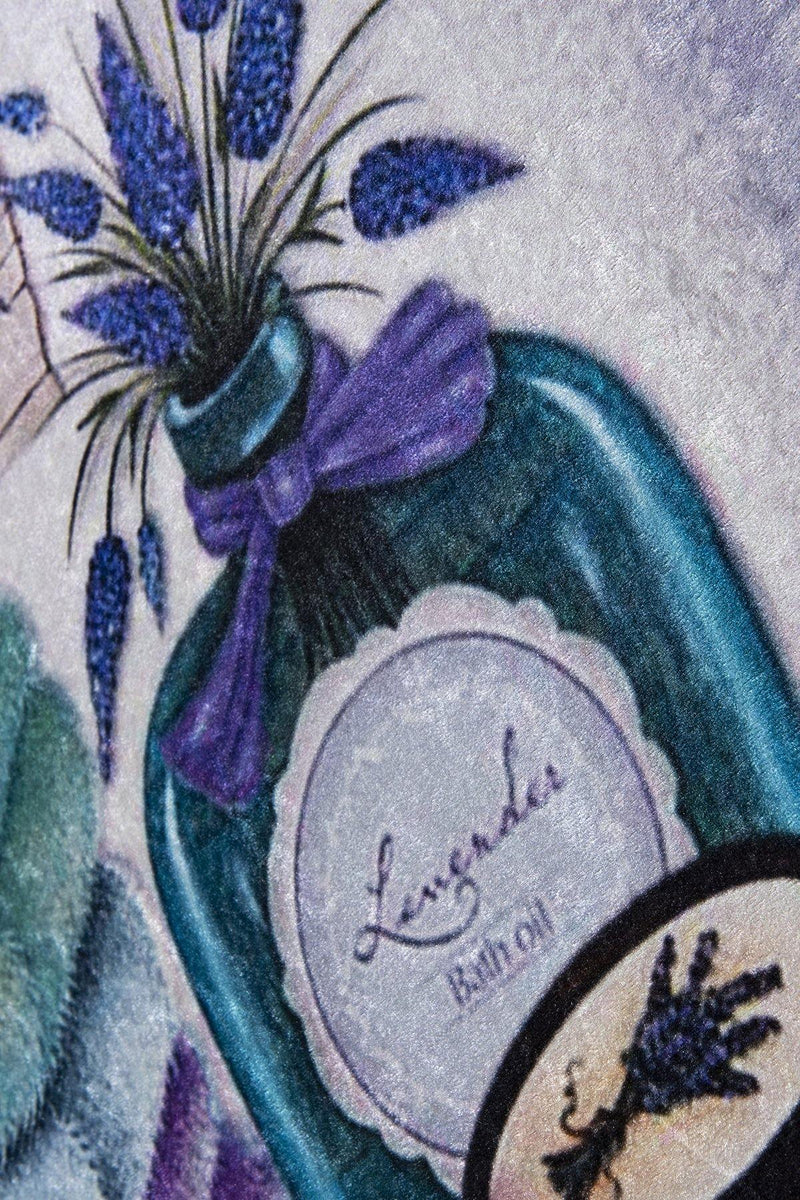 Lavanta Dijital Baskılı 2li Set Banyo Halısı, Kaymaz Taban, Yıkanabilir Bonvagon