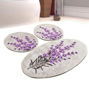 Lavender 3lü Set Dijital Baskılı Banyo Halısı, Kaymaz Taban, Yıkanabilir Bonvagon