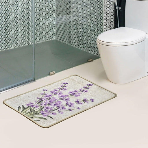 Lavender 40x60cm Dijital Baskılı Banyo Halısı, Kaymaz Taban, Yıkanabilir Bonvagon