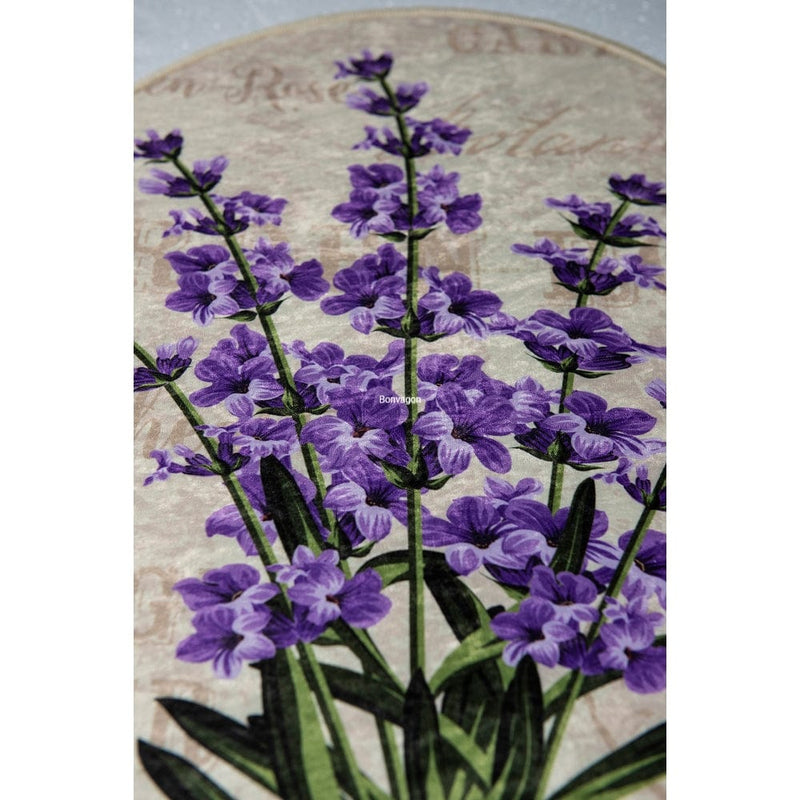 Lavender Dijital Baskılı 2li Set Banyo Halısı, Kaymaz Taban, Yıkanabilir Bonvagon