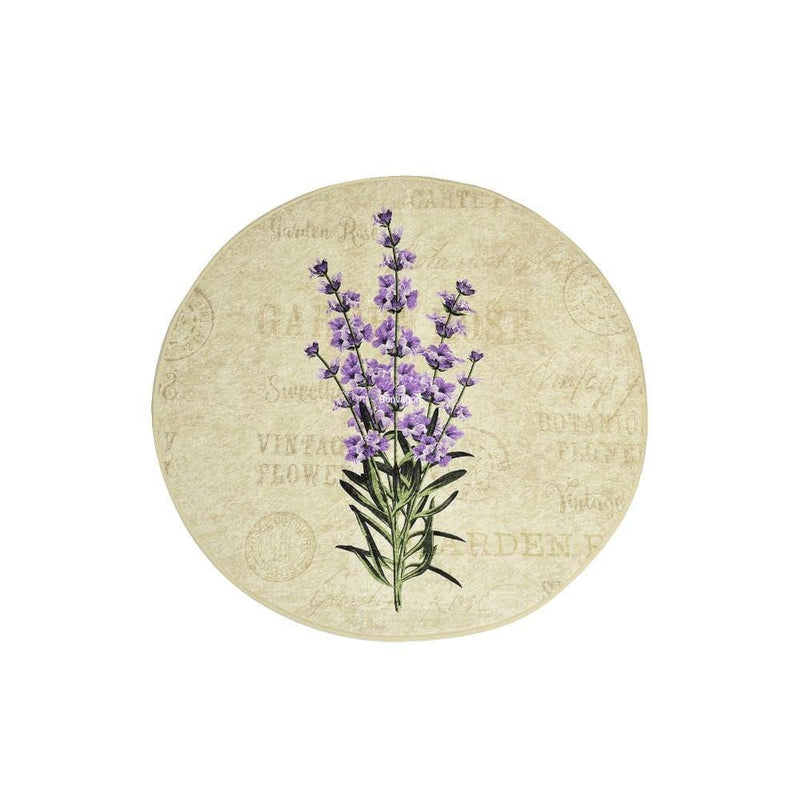 Lavender Dijital Baskılı Çap100cm Banyo Halısı, Kaymaz Taban, Yıkanabilir Bonvagon