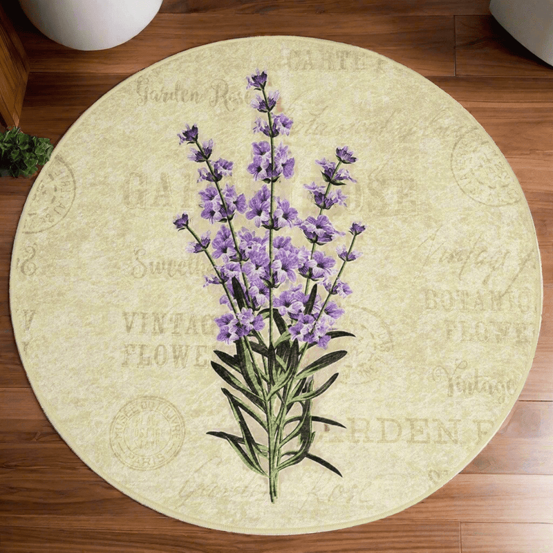 Lavender Dijital Baskılı Çap100cm Banyo Paspas ve Halısı, Kaymaz Taban, Yıkanabilir Bonvagon