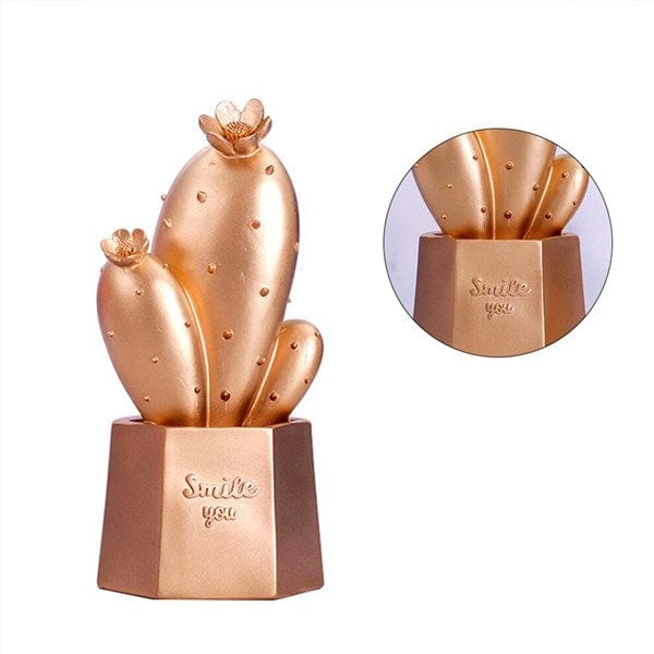 Led Işıklı Sevimli Kaktüs Dekoratif Masa Lambası Mini Biblo Gece Lambası Gold Bonvagon