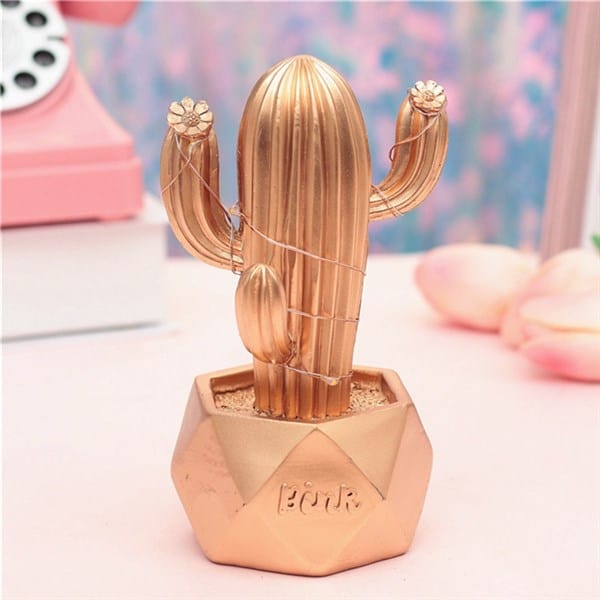 Led Işıklı Sevimli Kaktüs Dekoratif Masa Lambası Mini Biblo Gece Lambası-GOLD Bonvagon