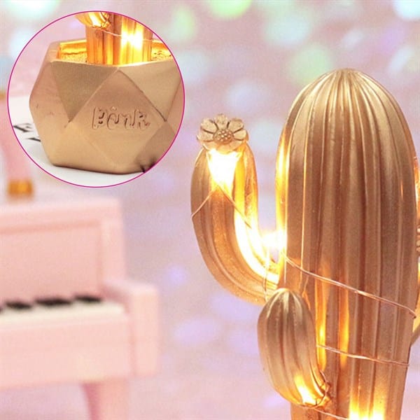 Led Işıklı Sevimli Kaktüs Dekoratif Masa Lambası Mini Biblo Gece Lambası-GOLD Bonvagon