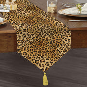 Leopar Desenli Dijital Baskılı Dekoratif Özel Tasarım Püsküllü Şönil Üçgen Runner Bonvagon