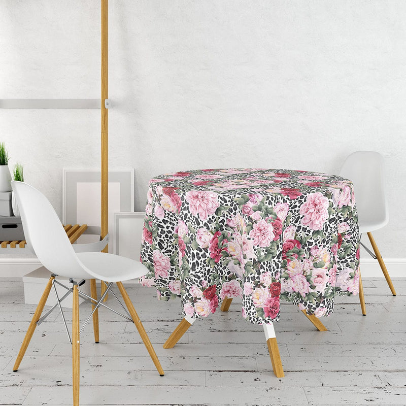 Leopar Temalı Kavaniçe Desenli Dijital Baskılı Leke Tutmaz Yuvarlak Masa Örtüsü Bonvagon