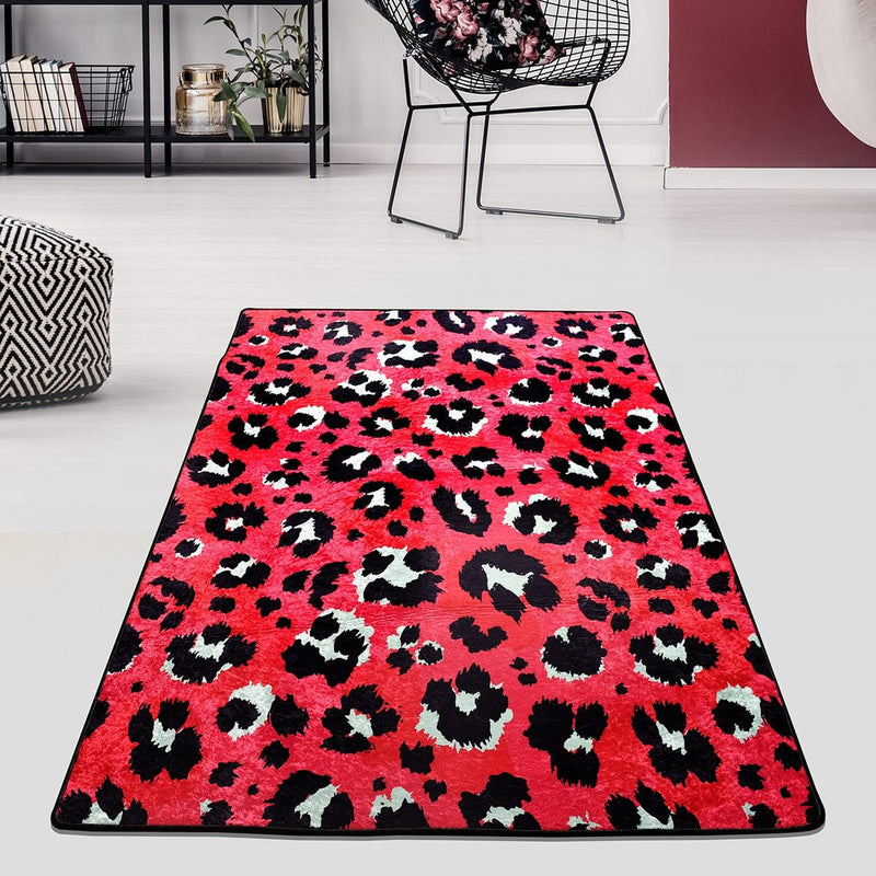 Leopard Pink Dijital Baskılı Halı, Kaymaz Taban, Yıkanabilir Bonvagon