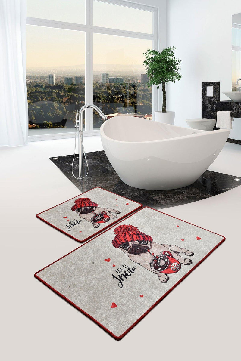 Let it Snow 2li Set Dijital Baskılı Banyo Halısı, Kaymaz Taban, Yıkanabilir Bonvagon