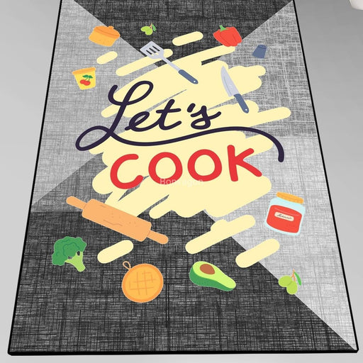 Let's Cook Dijital Baskılı Mutfak Halısı, Kaymaz Taban, Yıkanabilir Bonvagon