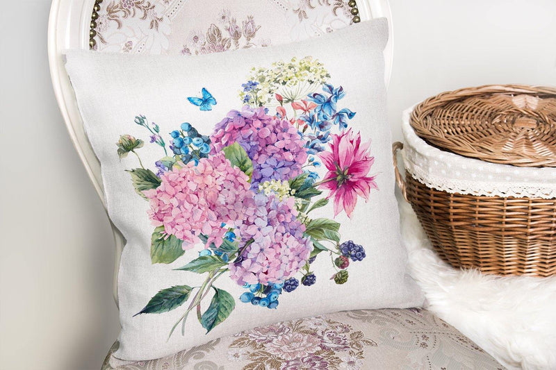 Lila Renk Demet Zambak Motifli Dekoratif Yastık Kırlent Kılıfı 43x43cm