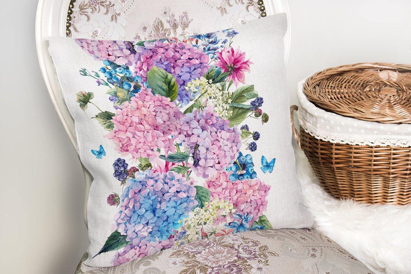 Lila Renk Salkım Zambak Desenli Dijital Baskılı Yastık Kırlent Kılıfı 43x43cm Bonvagon